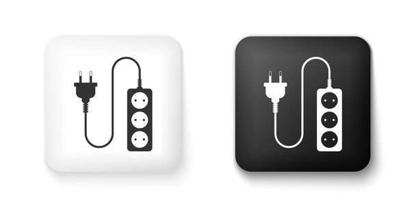 Black and white Electric extension cord icon isolated on white background. Power plug socket. Square button. Vector. - Vector, Image