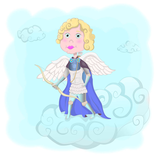 маленький ангел летит на облаке - Вектор,изображение