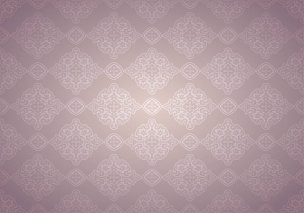 Oriental vintage background with Indo-Persian ornaments. Royal, luxurious, horizontal textured wallpaper in pink, powder color, dry rose, with darkening at the edges, vignette. Vector illustration - Vector, Image