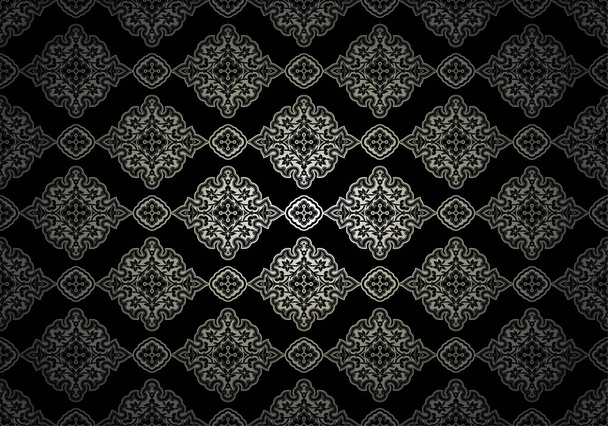 Orientalischer Vintage-Hintergrund mit indo-persischen Ornamenten. Königliche, luxuriöse, horizontal strukturierte Tapete in schwarz und dunkelgrün mit Verdunkelung an den Rändern, Vignette. Vektorillustration - Vektor, Bild