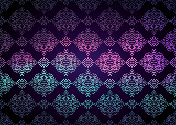 Восточный винтажный фон с индо-персидскими орнаментами. Королевский, роскошные, горизонтальные текстурные обои в цвете Северного сияния, с затемнением по краям, виньетка. Векторная иллюстрация - Вектор,изображение