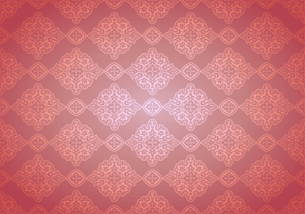 Oriental vintage background with Indo-Persian ornaments. Royal, luxurious, horizontal textured wallpaper in coral, pink, with darkening at the edges, vignette. Vector illustration - Vector, Image