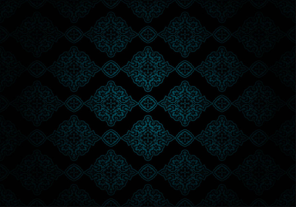 Orientalischer Vintage-Hintergrund mit indo-persischen Ornamenten. Königliche, luxuriöse, horizontal strukturierte Tapete in schwarz und dunkelgrün mit Verdunkelung an den Rändern, Vignette. Vektorillustration - Vektor, Bild