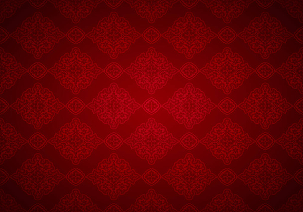 Восточный винтажный фон с индо-персидскими орнаментами. Королевский, роскошные, горизонтальные текстурные обои в красном цвете, с затемнением по краям, виньетка. Векторная иллюстрация - Вектор,изображение