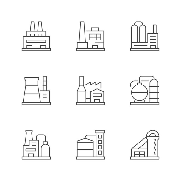 Nastavit čárové ikony továrny nebo závodu - Vektor, obrázek