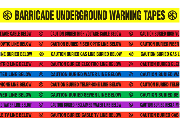 Ilustración vectorial de diferentes cintas de advertencia subterráneas de barricadas - Vector, Imagen