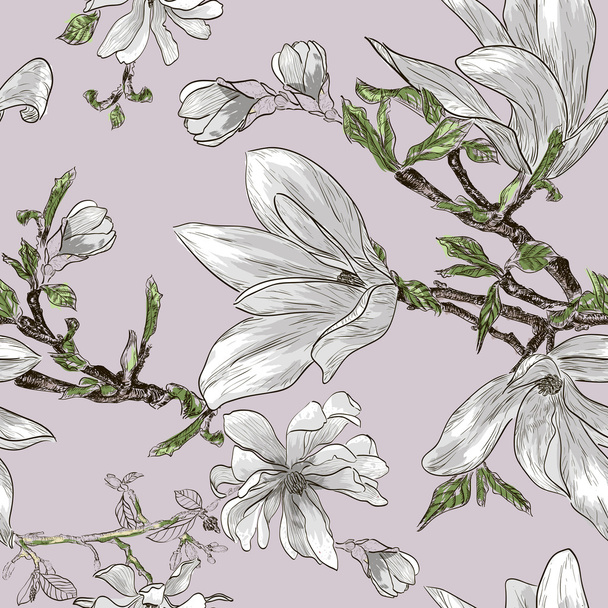 Seamless pattern with magnolia flowers - Vector, Imagen