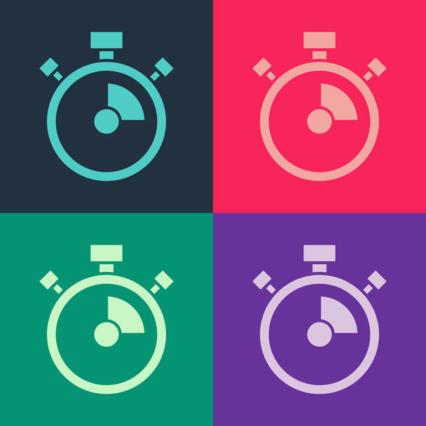 Pop art Stopwatch icon isolated on color background. Time timer sign. Chronometer sign.  Vector - Vector, Image