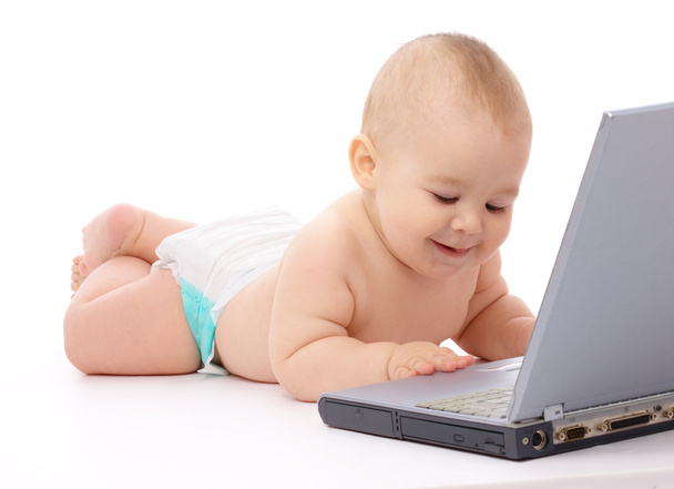 Little baby with laptop - Foto, Imagem