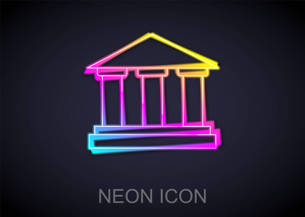 Ragyogó neon vonal Múzeum épület ikon elszigetelt fekete háttér. Vektor - Vektor, kép