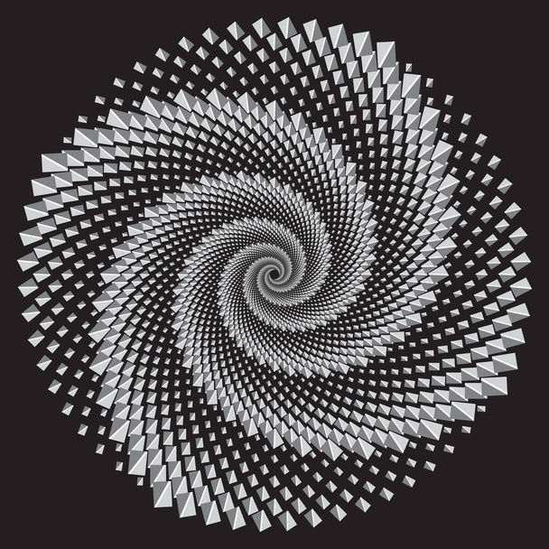 Точечный полутоновый векторный спиральный цветовой узор или текстура. Задний план с треугольниками - Вектор,изображение