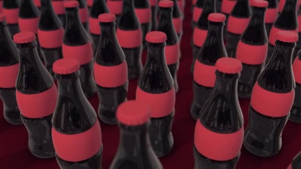 Plusieurs bouteilles de soda en verre sans marque dans une rangée 4k - Séquence, vidéo