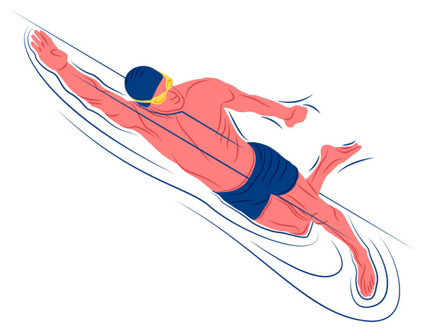 Vector nadador en la sombra de líneas agudas estilo - Vector, imagen