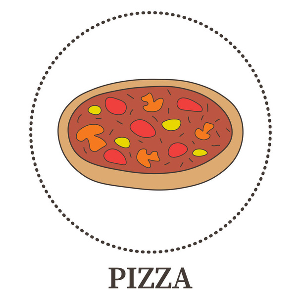 Pizza abstracta con pepperoni y diferentes tipos de salsas y quesos - Ilustración vectorial - Vector, Imagen