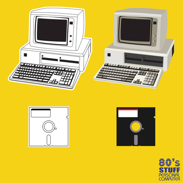 Vettore di personal computer anni '80 per elementi di design - Vettoriali, immagini