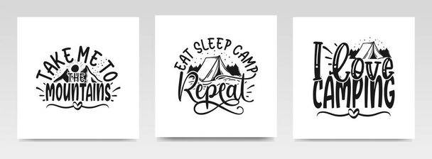 Camping quotes letter typography set illustration. Graphic design element. - Vector, Image