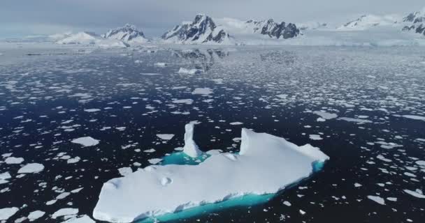 Eriyen buzdağları, okyanus buzları, kar kıyıları. Hava görüntüsü. Çevre küresel ısınması - Video, Çekim