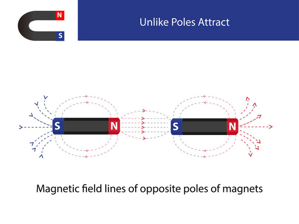 Natuurkunde. magnetisch veld van de magneet. Elektromagnetisme. magnetisch veld in de natuurkunde. magnetisch veld als geheel. Het magnetisch veld van de aarde. infographic - Vector, afbeelding