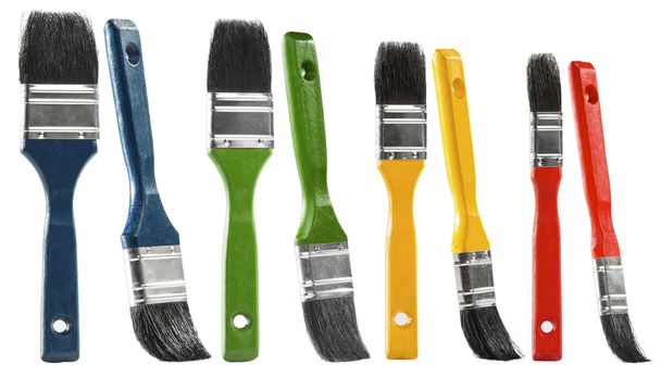 Paint brush set, multicolor paintbrush isolated over white background - Photo, Image