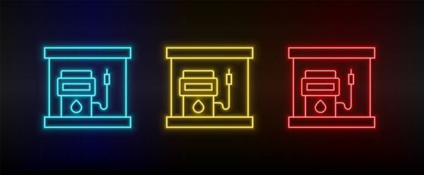 Neon icon set charging, refill. Set of red, blue, yellow neon vector icon - ベクター画像
