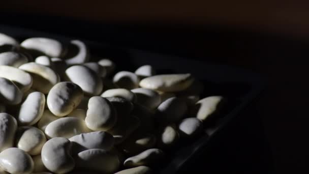 Haricots blancs crus avec une lumière intime tournant - Séquence, vidéo