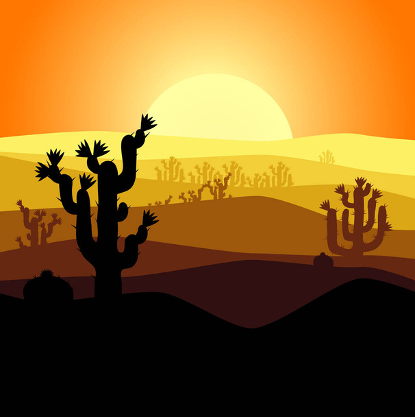 Desert Sunset hisse senedi çizimi - Vektör, Görsel