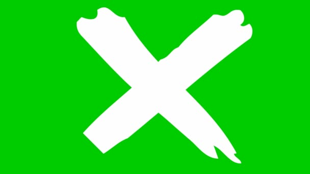 Animated hand drawn white cross appears. Concept of prohibition. Illustration isolated on green background. - Footage, Video