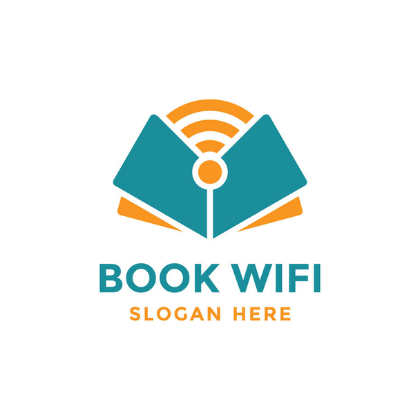 Zarezervovat šablonu designu loga wifi. Online symbol knihy čtení. Koncept vzdělávací technologie. - Vektor, obrázek