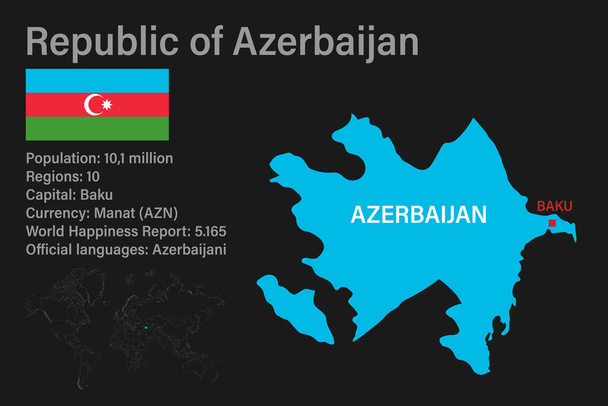 Hochdetaillierte Aserbaidschan-Karte mit Flagge, Hauptstadt und kleiner Weltkarte - Vektor, Bild