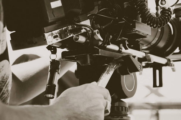 Elokuvateollisuus. Kuva ammatillinen kamera ja laitteet tausta - Valokuva, kuva