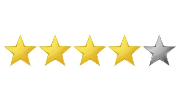 Four golden stars isolated on white background. Rating icon. Vector illustration - Vector, Image