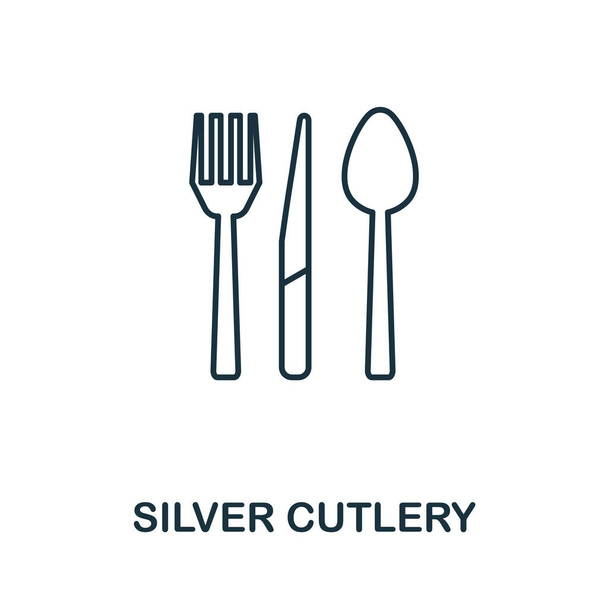 Zilver bestek icoon. Eenvoudig element uit de juwelencollectie. Creatief zilveren bestekpictogram voor webdesign, sjablonen, infographics en meer - Vector, afbeelding