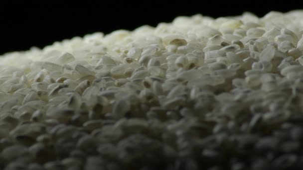 Rauwe rijstkorrels draaiend met zwarte achtergrond - Video