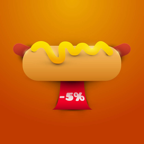 Cartoon hot dog grill met rood lint in papier gesneden trendy ambachtelijke stijl. Modern ontwerp voor reclame, branding wenskaart, cover, poster, banner. Vectorillustratie. - Vector, afbeelding