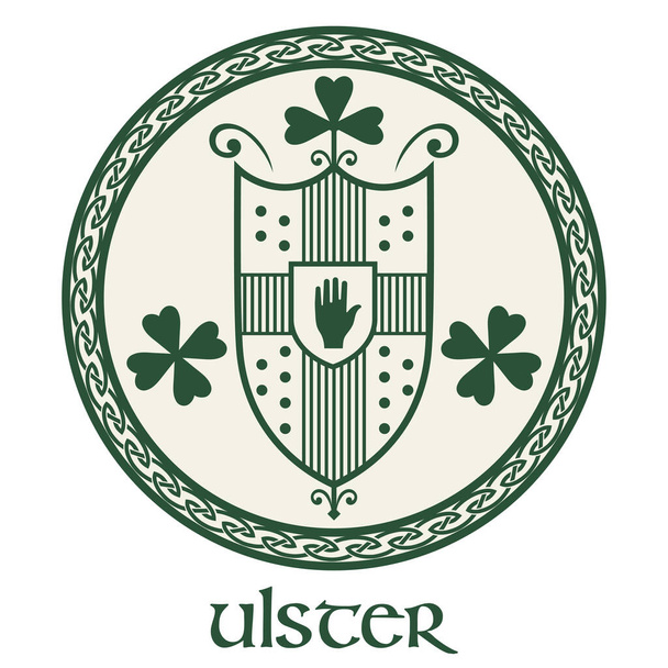 Design celtico irlandese in stile vintage e retrò. Design irlandese con stemma della provincia dell'Ulster - Vettoriali, immagini