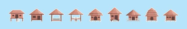 conjunto de plantilla de diseño de iconos de dibujos animados cabaña con varios modelos. ilustración vectorial moderna aislada sobre fondo azul - Vector, Imagen