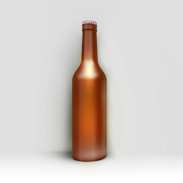 Schone fles bier in hoekkamer of studio. Studio illustratie. Vooraanzicht. 3D-weergave. - Foto, afbeelding