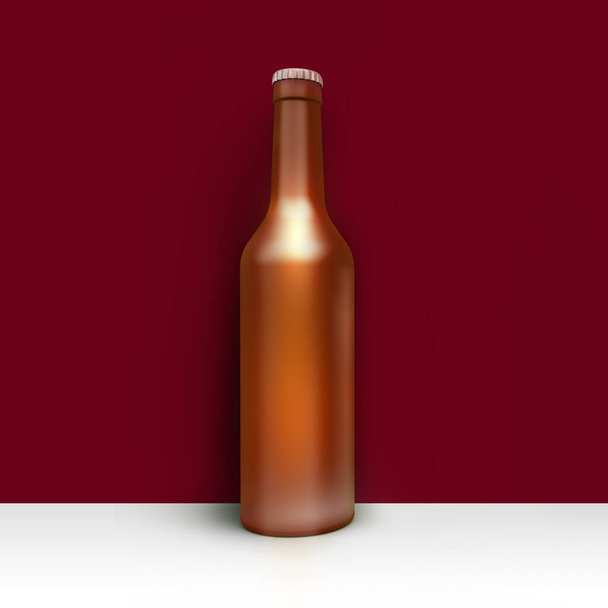 Clean bottle of beer in corner room or studio. Studio illustration. Front view. 3D render. - Photo, Image