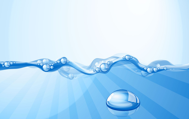 Чистая голубая вода течет с пузырьками и капельками
 - Вектор,изображение
