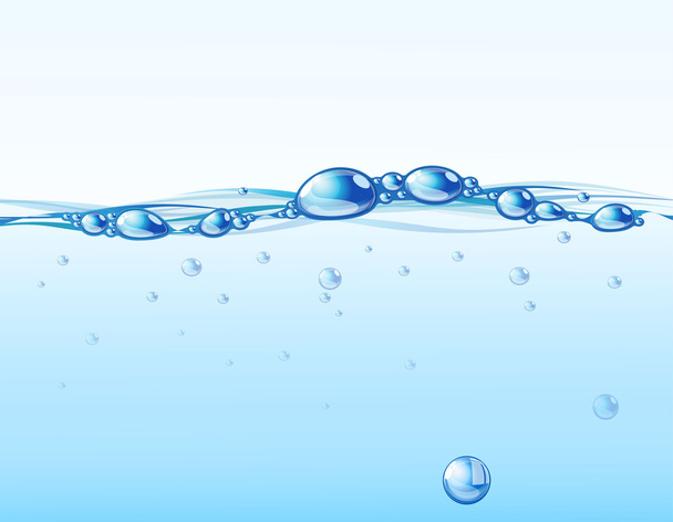気泡や滴と澄んだ青い水の流れ. - ベクター画像