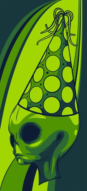 Alien hoofd grijs met hoed vector illustratie ontwerp kunst - Vector, afbeelding