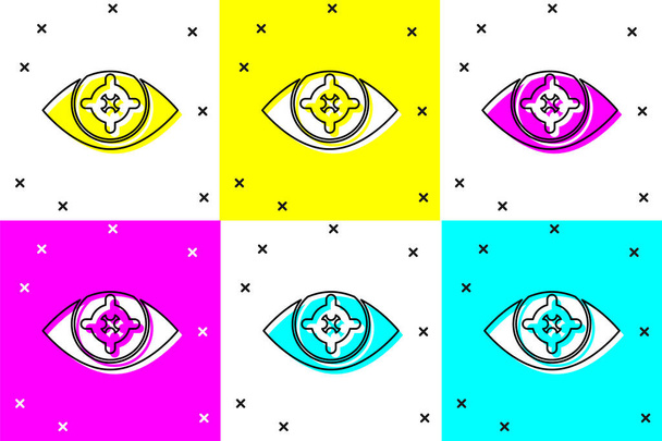 Set Eye scan ikon elszigetelt színes háttér. Szkennelés. Biztonsági ellenőrzés szimbólum. Kiberszem jel. Vektor. - Vektor, kép