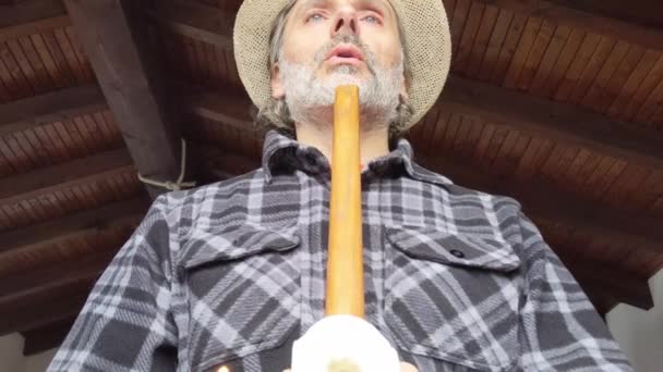 man with traditional native american indian pipe - Footage, Video
