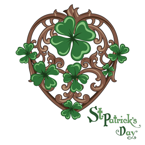 Trébol de cuatro hojas en estilo vintage y retro. Símbolo irlandés para la fiesta de San Patricio - Vector, Imagen