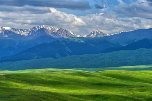 Pittoresche colline verdi su un altopiano nella regione di Almaty, Kazakistan - Foto, immagini