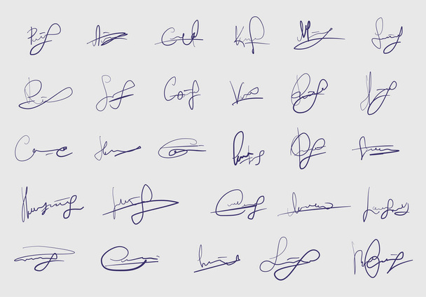 Набір фіктивних підписів ізольовано на білому тлі. Шаблон для особистого автографа. Абстрактні векторні мазки ескізу
 - Вектор, зображення