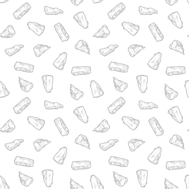Nahtloses Muster mit verschiedenen Steinen im Cartoon-Skizzenstil. Handgezeichnete Vektordarstellung isoliert auf weißem Hintergrund. - Vektor, Bild