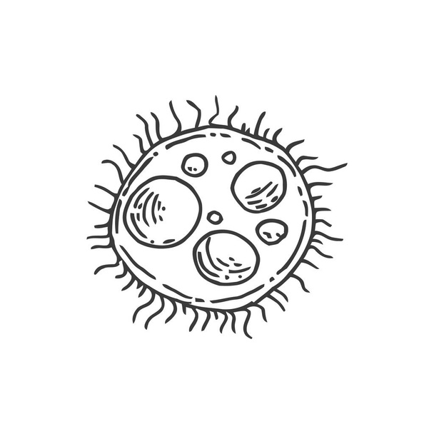 Form vírus, sejt, baktériumok vagy mikrobe kézzel rajzolt vintage stílusban. Retro vektor illusztráció elszigetelt fehér háttér. - Vektor, kép