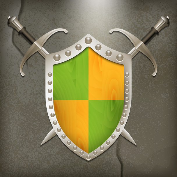 A set of double-edged swords medieval shield - Vector, Image