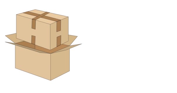 Une boîte en carton brun typique éjectant une autre qui s'éloigne en tournant jusqu'à disparaître - Séquence, vidéo